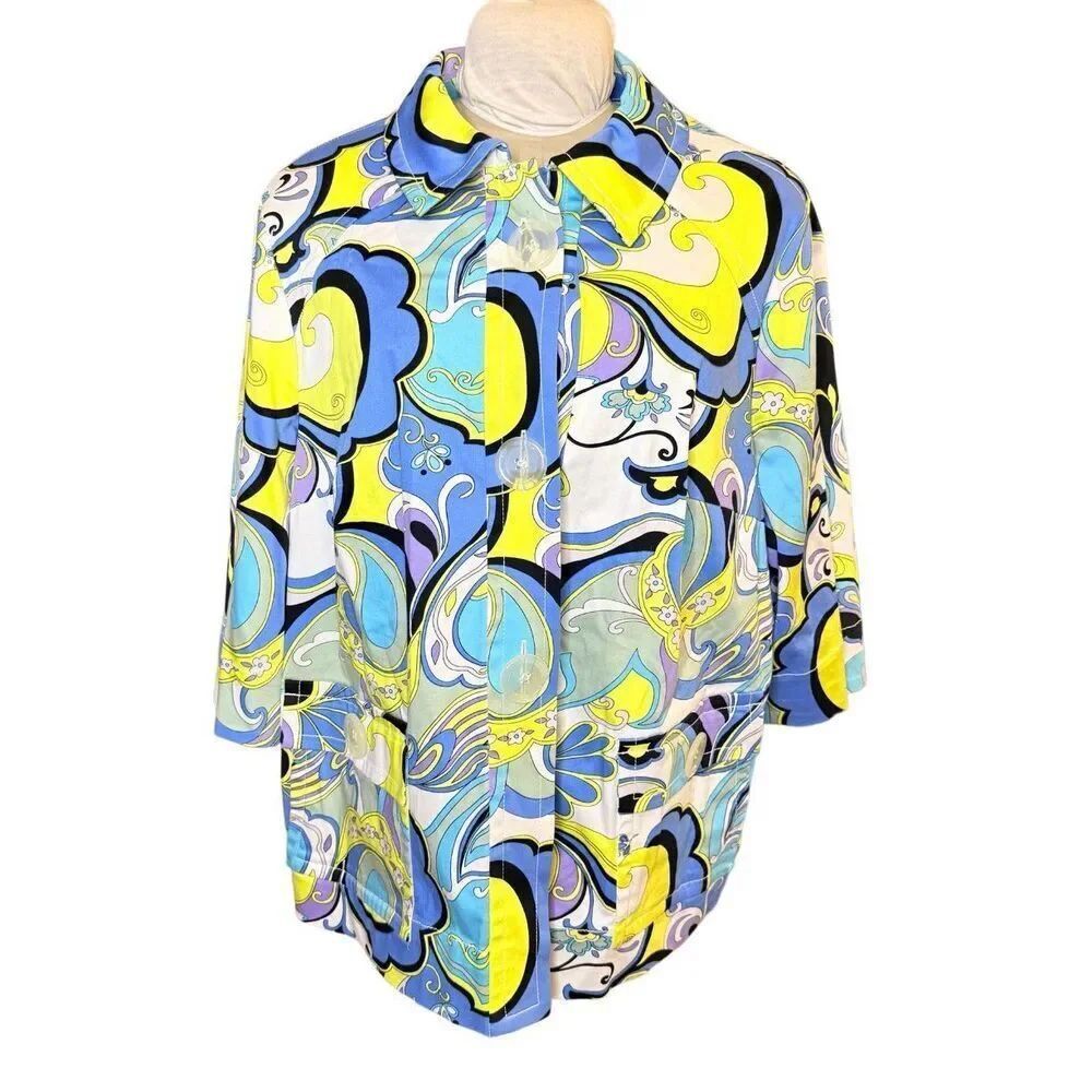 Focus 2000 Retro Vibrant Paisley Lightweight Plus Sz. 20W Flattering Swing Jacke
